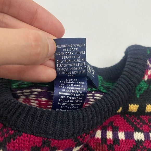 VTG Lands End Colorful Nordic Fair Isle Sweater 100% Cotton 3/4 Sleeve Sz S - Picture 8 of 9